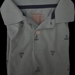 Cat & Jack Boys Light Sage Polo with Nautical Sailboat Print And Tropical Orange